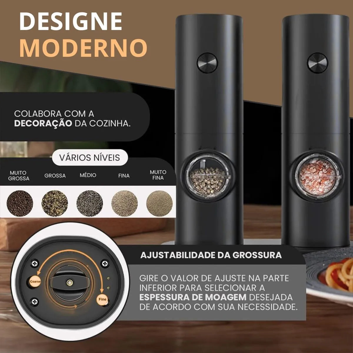 Moedor De Temperos Eletrico de Sal e Pimenta