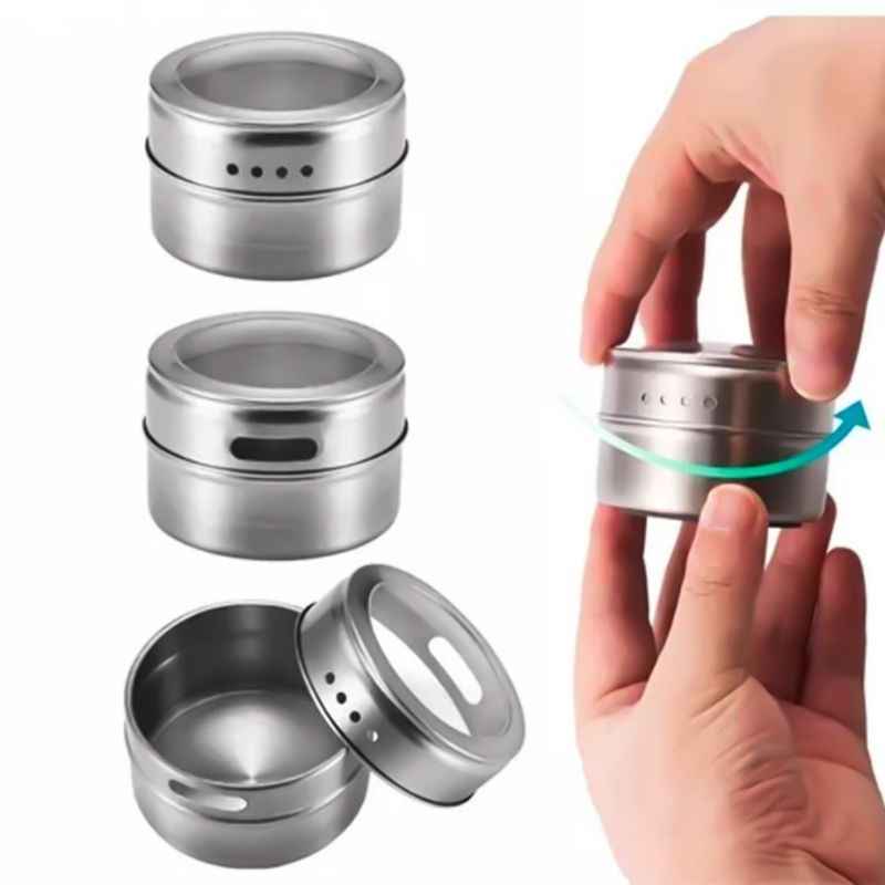 Porta Temperos e Condimentos em Inox - 12 Potes Magnéticos