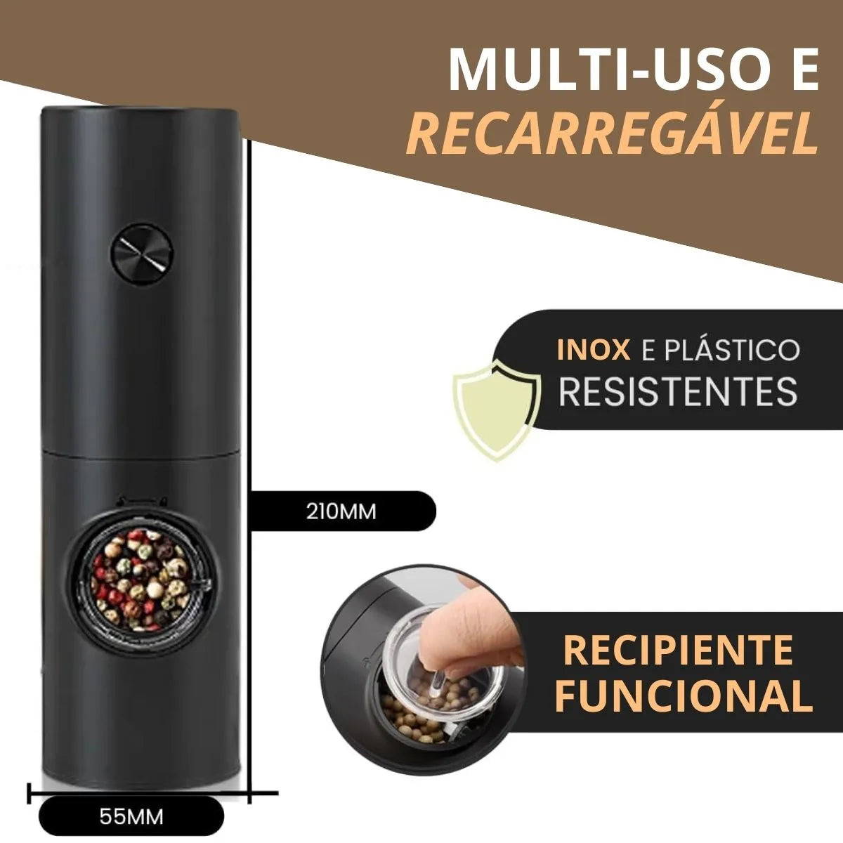 Moedor De Temperos Eletrico de Sal e Pimenta
