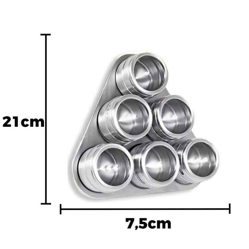 Porta Temperos e Condimentos em Inox - 12 Potes Magnéticos