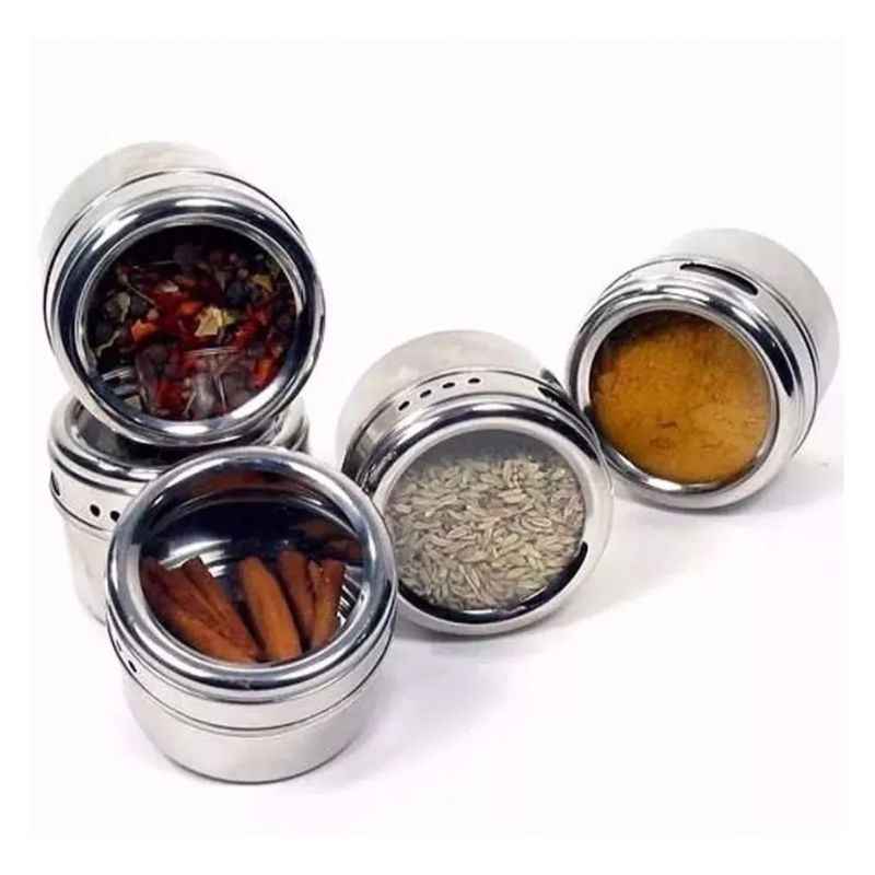 Porta Temperos e Condimentos em Inox - 12 Potes Magnéticos