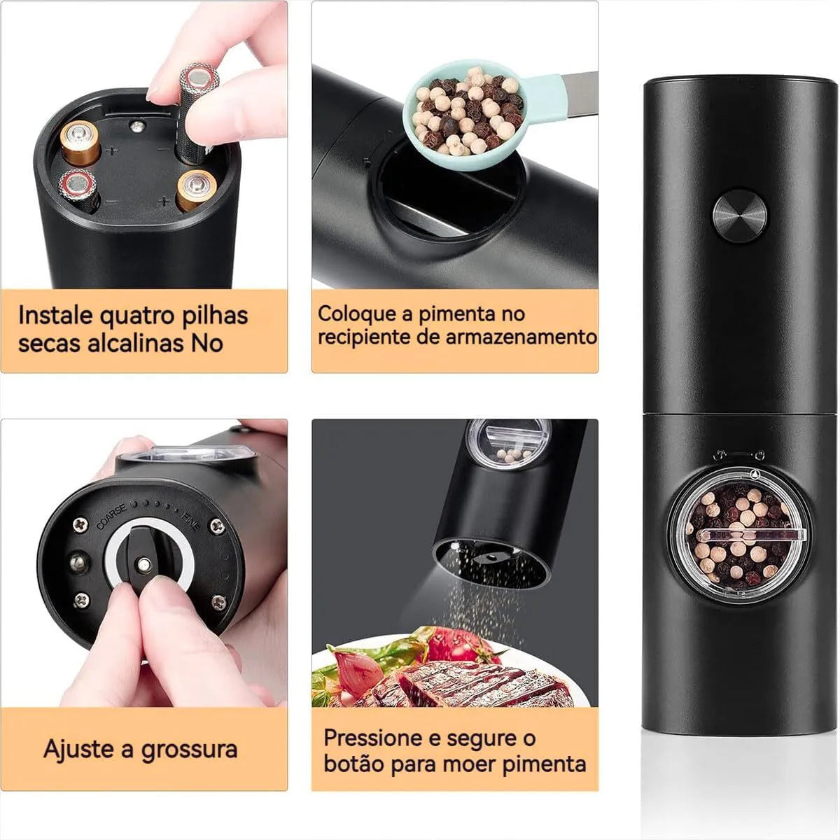 Moedor De Temperos Eletrico de Sal e Pimenta