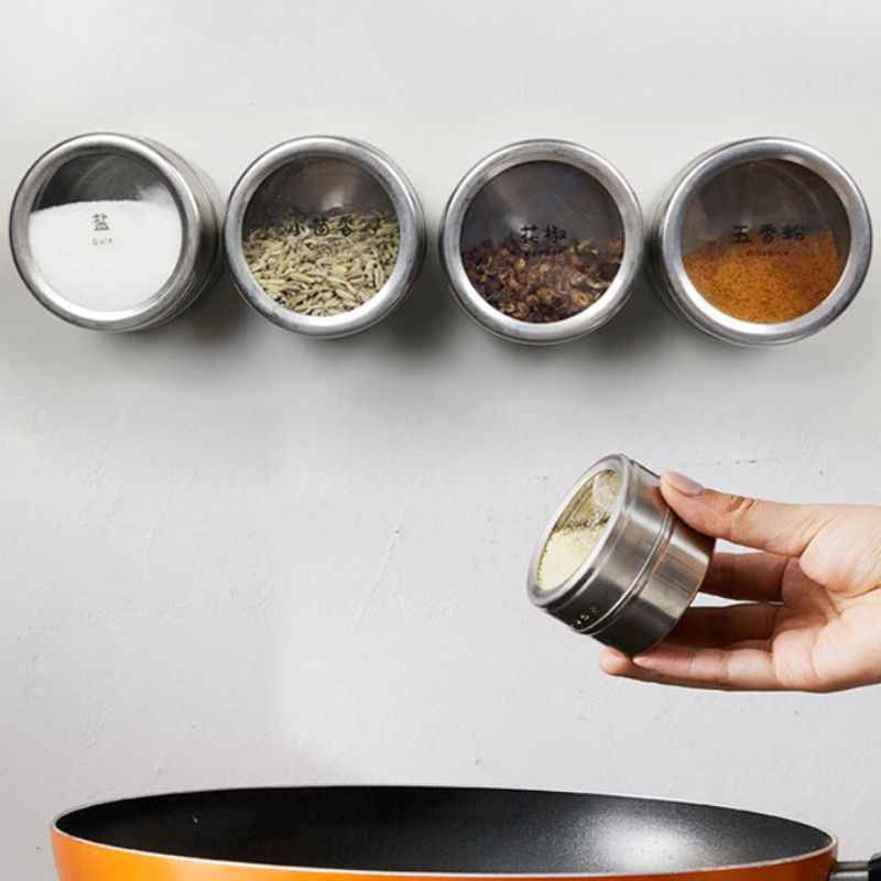 Porta Temperos e Condimentos em Inox - 12 Potes Magnéticos