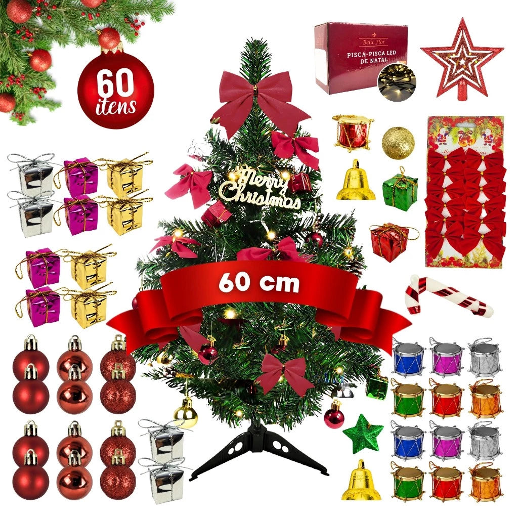arvore de Natal Decorada com Kit de Enfeites