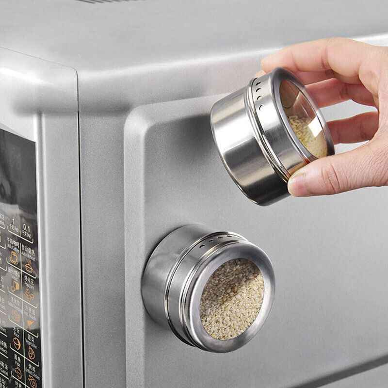 Porta Temperos e Condimentos em Inox - 12 Potes Magnéticos