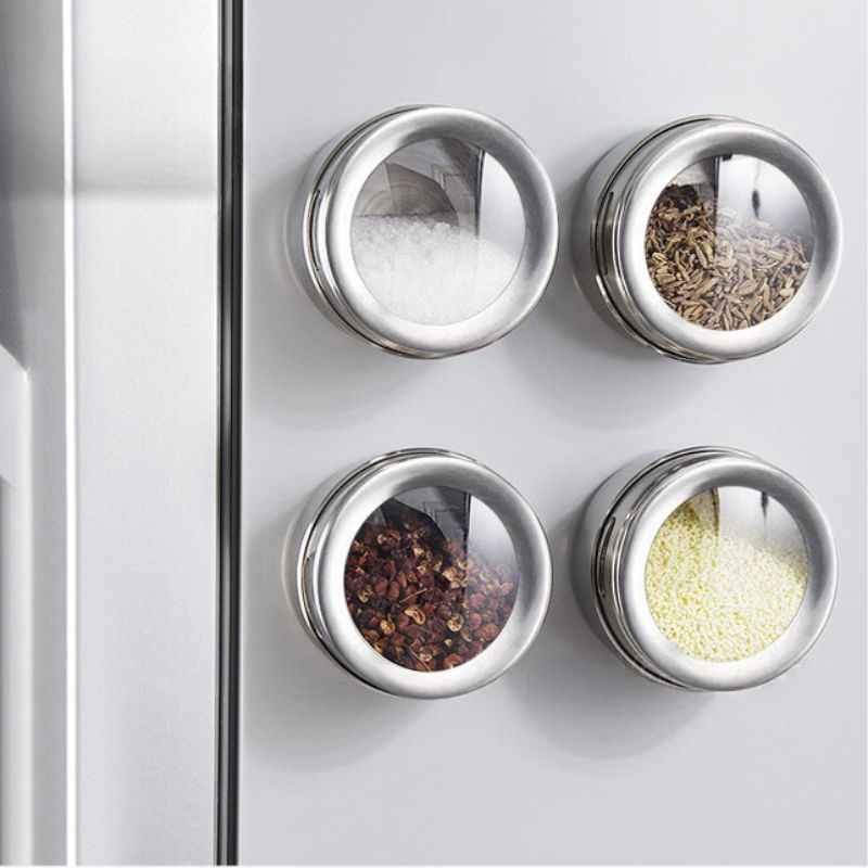 Porta Temperos e Condimentos em Inox - 12 Potes Magnéticos