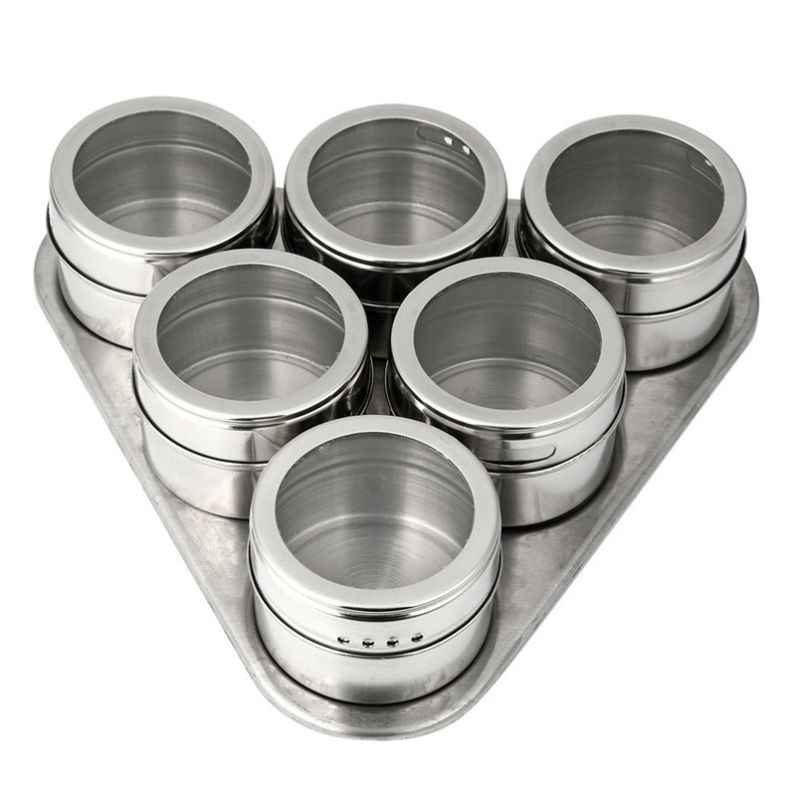 Porta Temperos e Condimentos em Inox - 12 Potes Magnéticos