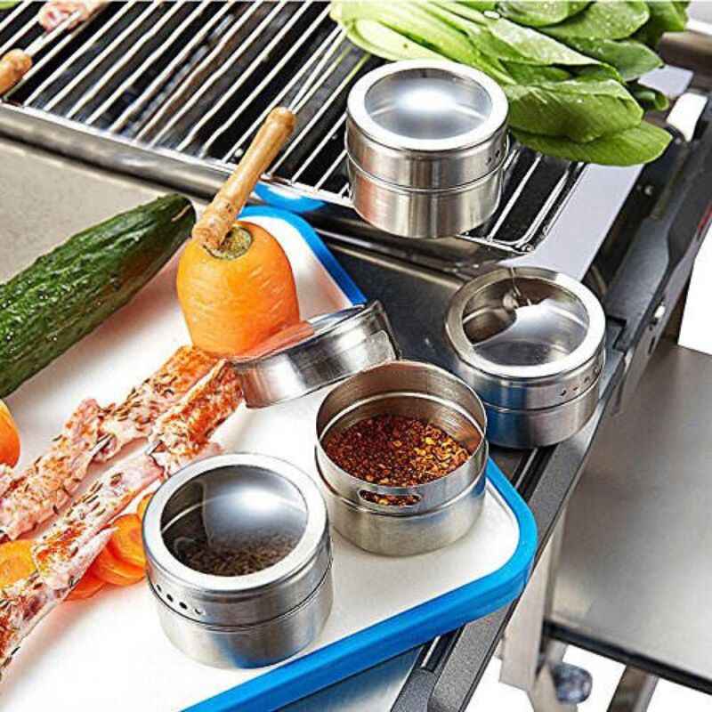 Porta Temperos e Condimentos em Inox - 12 Potes Magnéticos