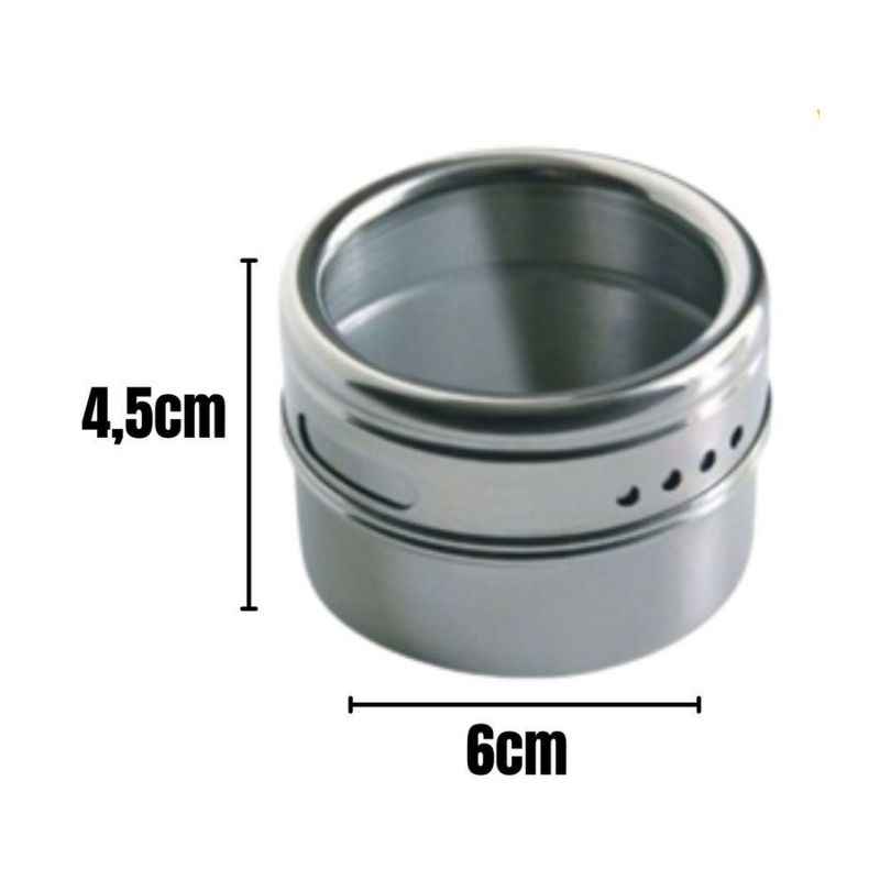 Porta Temperos e Condimentos em Inox - 12 Potes Magnéticos