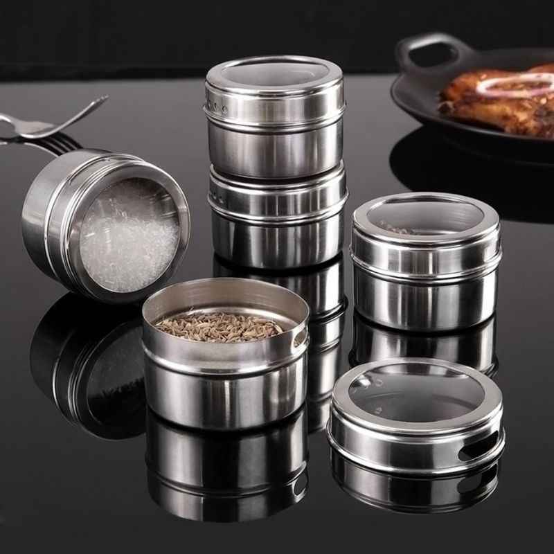 Porta Temperos e Condimentos em Inox - 12 Potes Magnéticos