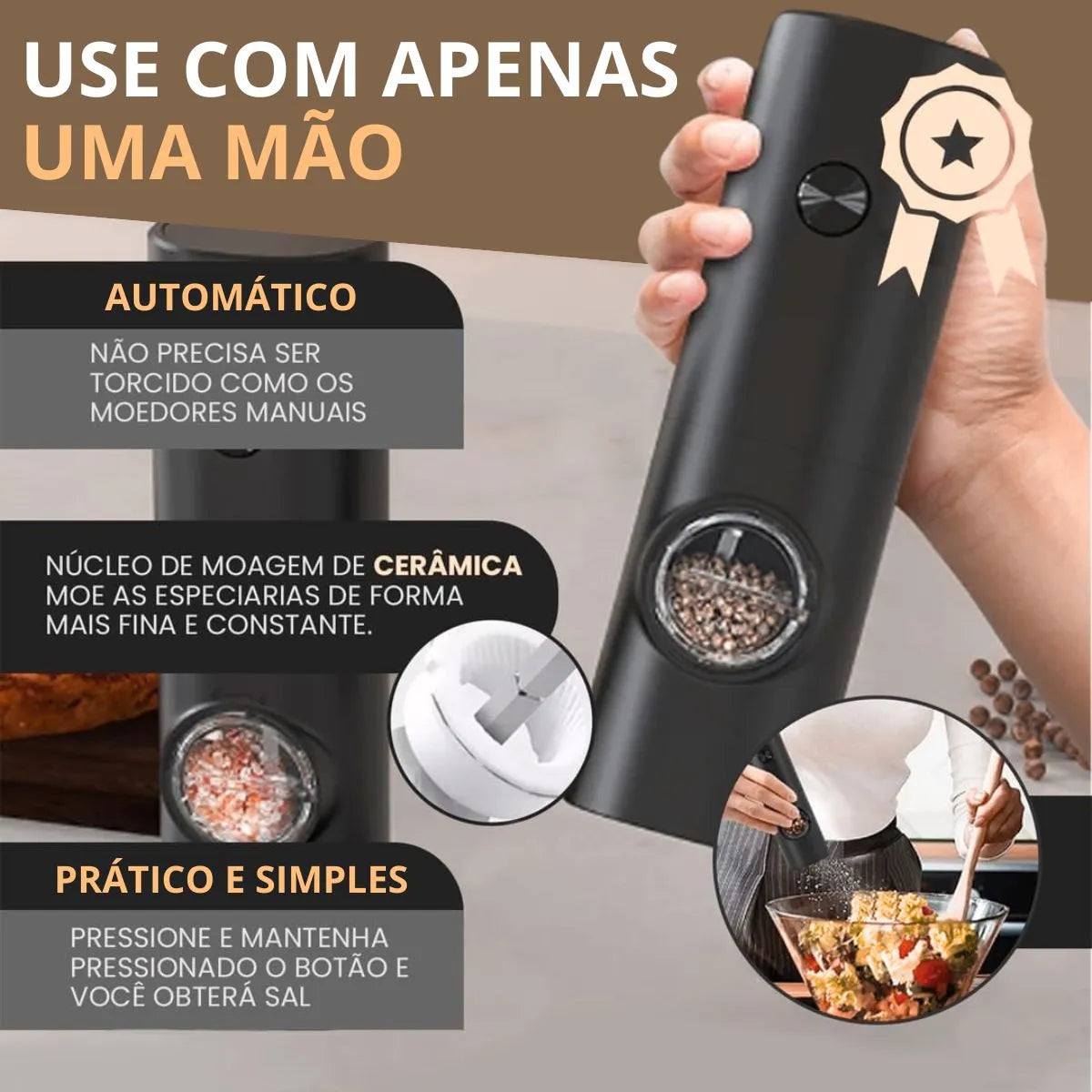 Moedor De Temperos Eletrico de Sal e Pimenta