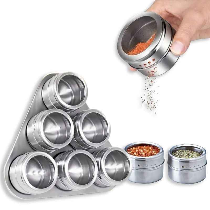 Porta Temperos e Condimentos em Inox - 12 Potes Magnéticos