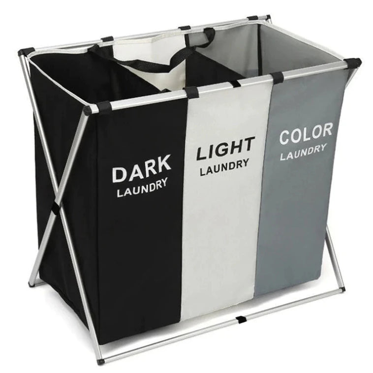 Cesto de Roupas Sujas Dobrável com 3 Compartimentos