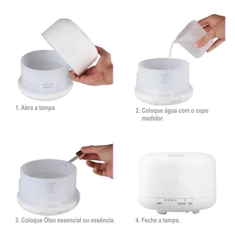 Umidificador e Difusor de Ar com Luminaria