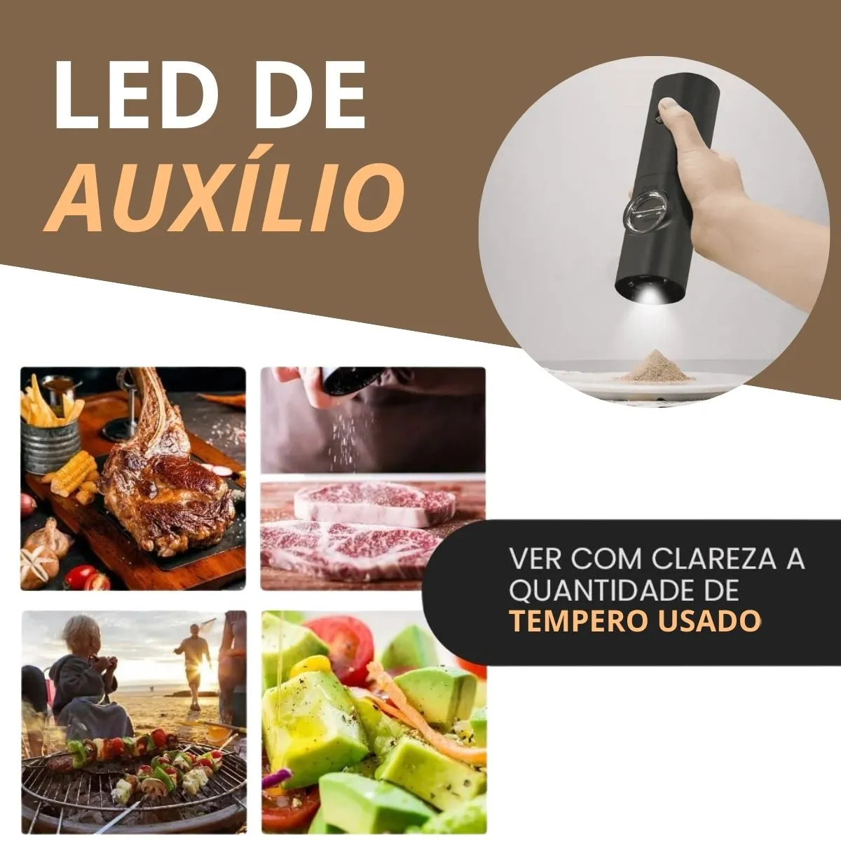 Moedor De Temperos Eletrico de Sal e Pimenta