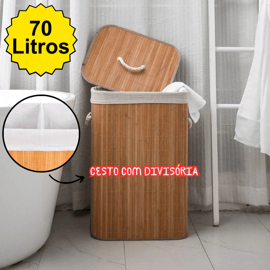 Cesta de Roupa Suja em Bambu