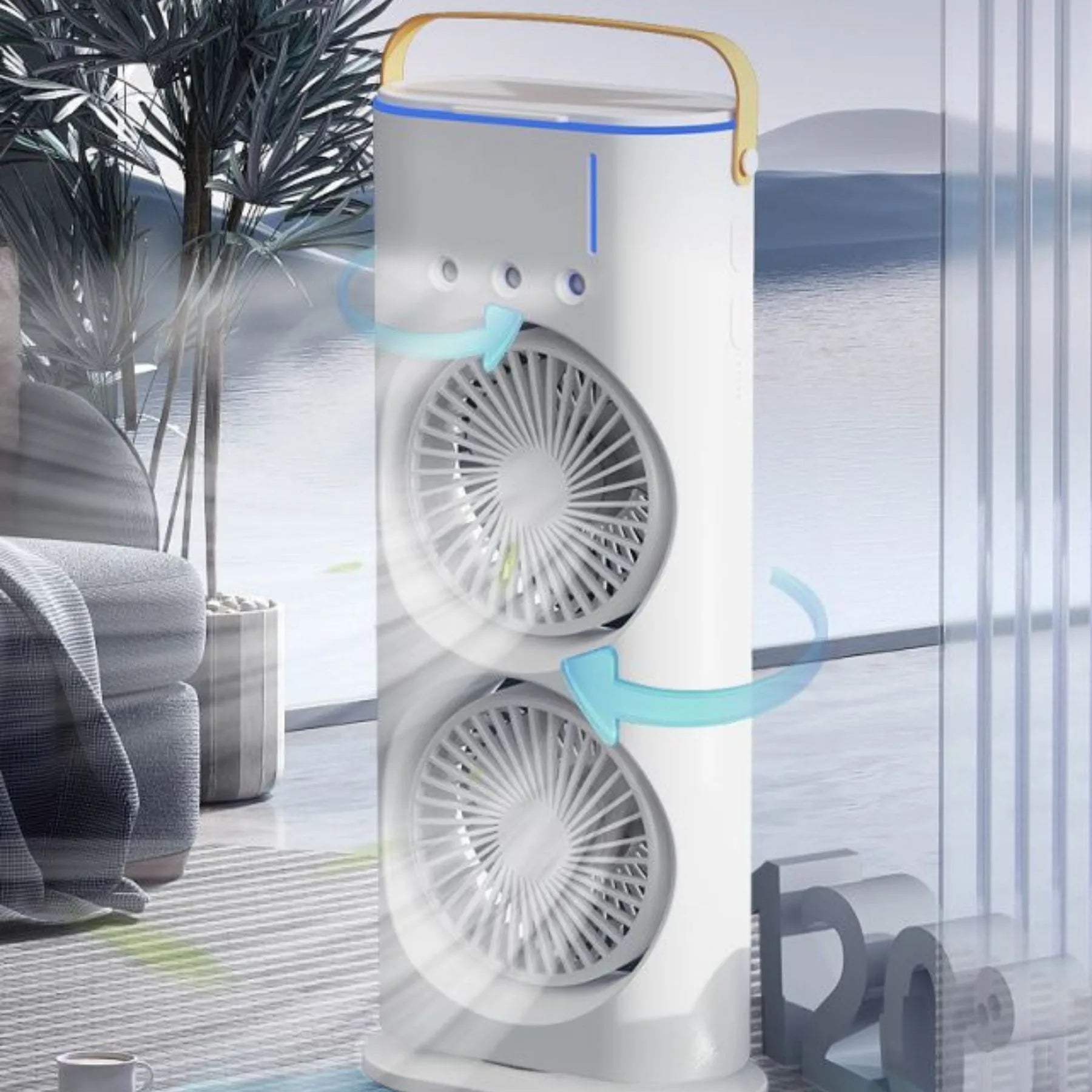 Ventilador e Climatizador Duplo Portátil com Umidificador