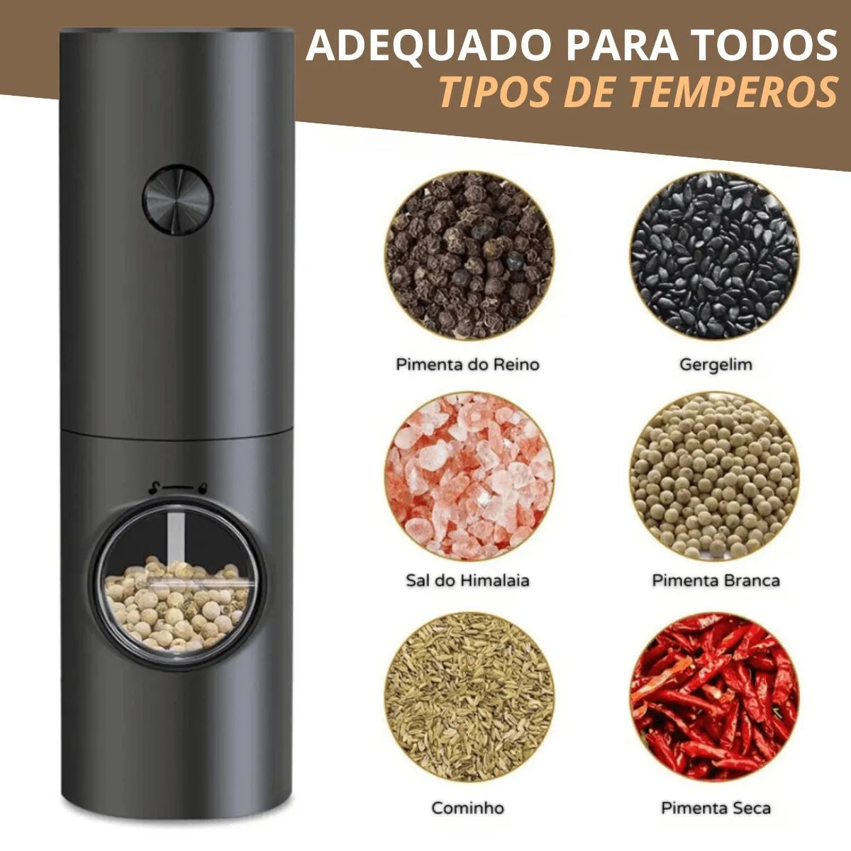Moedor De Temperos Eletrico de Sal e Pimenta