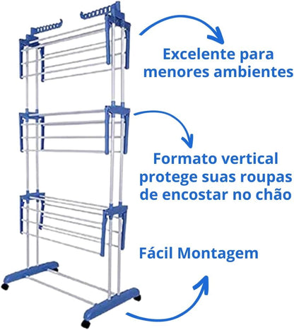 Varal de Chão Retrátil para Roupa - 3 Andares