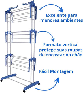 Varal de Chão Retrátil para Roupa - 3 Andares