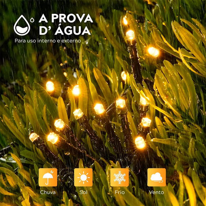 Cordão de Luzes em Energia Solar - Pisca Pisca com 8 Funções
