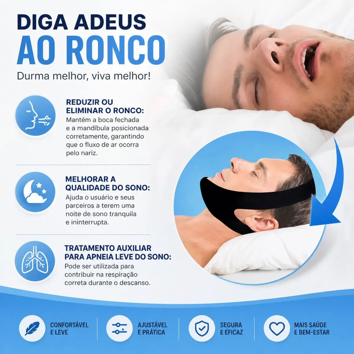 Faixa de Cabeça Ajustável Anti Ronco e Apneia