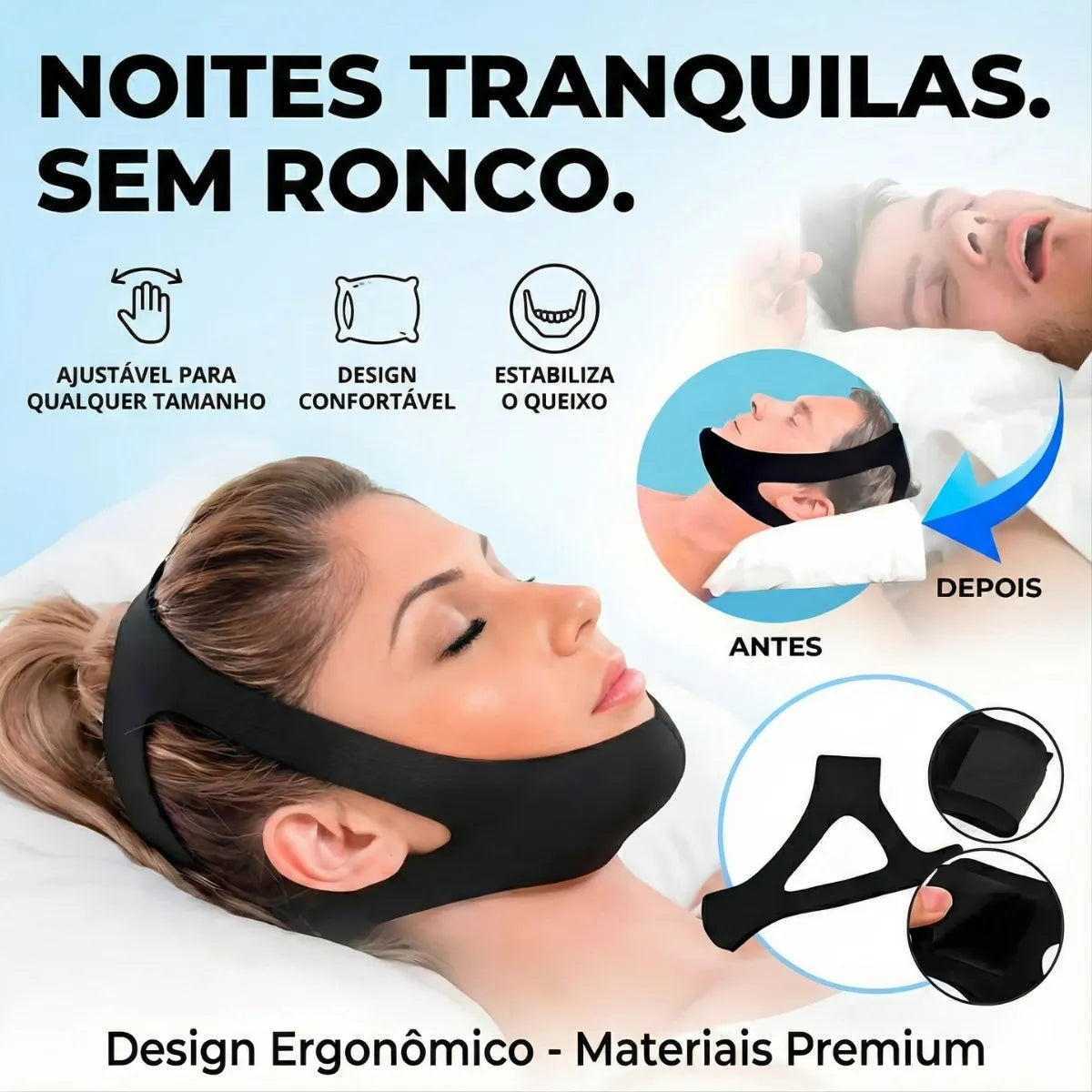 Faixa de Cabeça Ajustável Anti Ronco e Apneia