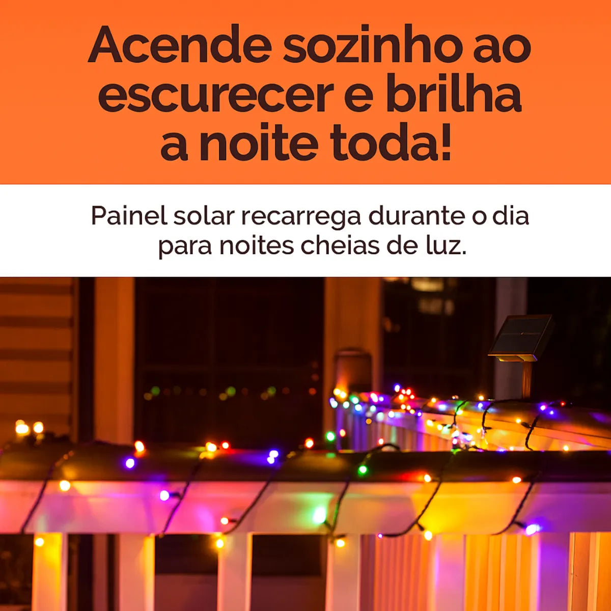 Cordão de Luzes em Energia Solar - Pisca Pisca com 8 Funções