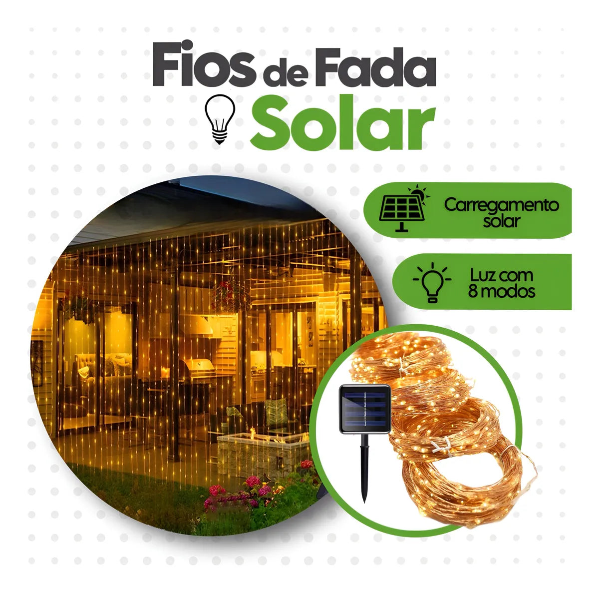 Fio de Fada em Corda com Energia Solar - Pisca Pisca