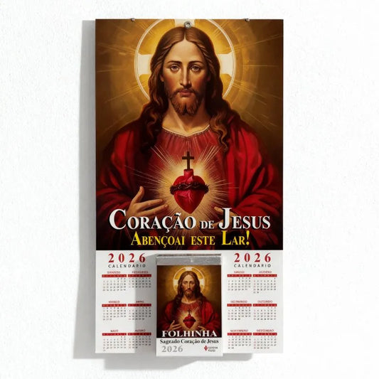 Calendário - Folhinha Sagrado Coração De Jesus 2026 Com Bloco Diário de Oração e Reflexões
