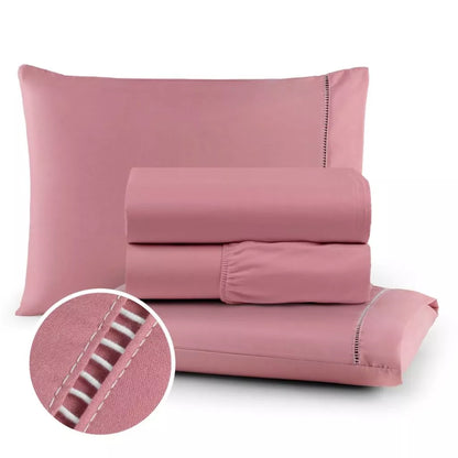 Jogo de Lençol Rosa para Cama 400 Fios Micropercal com Elástico e Ponto Palito