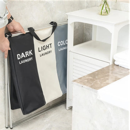 Cesto de Roupas Sujas Dobrável com 3 Compartimentos