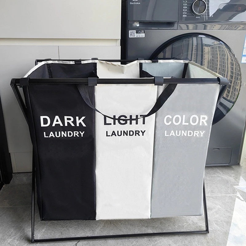 Cesto de Roupas Sujas Dobrável com 3 Compartimentos