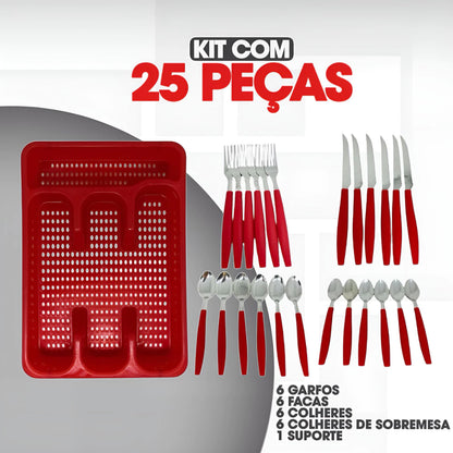 Jogo de Talheres Completo com Suporte Organizador - 25 Peças