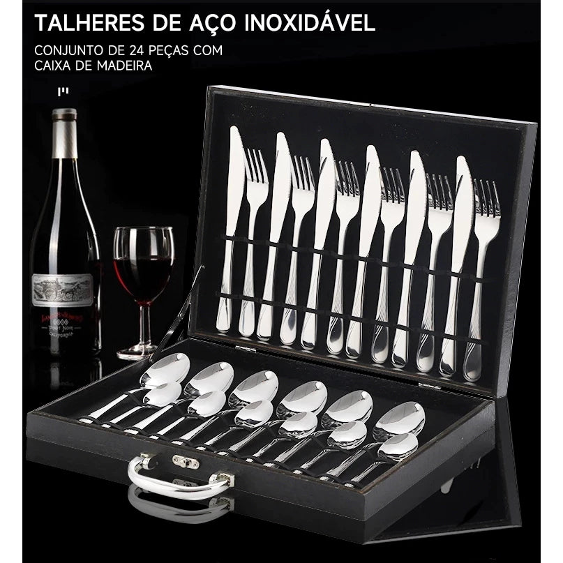 Jogo Talheres 24 Peças Inox Premium Com Maleta
