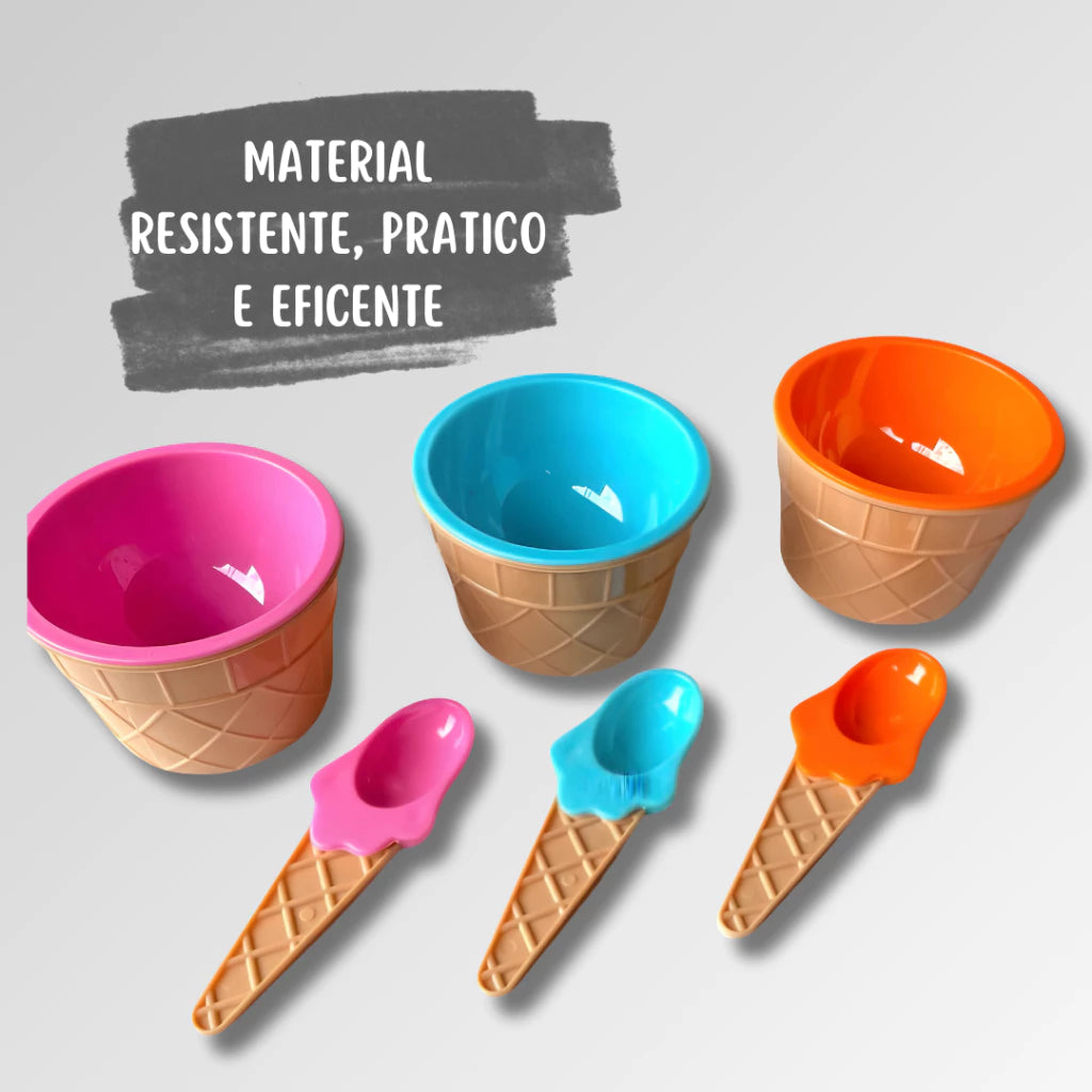 Pote de Sorvete com Colher para Sobremesa - Kit 6 Tigelas