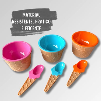 Pote de Sorvete com Colher para Sobremesa - Kit 6 Tigelas