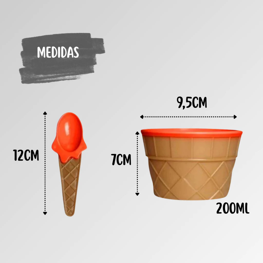 Pote de Sorvete com Colher para Sobremesa - Kit 6 Tigelas