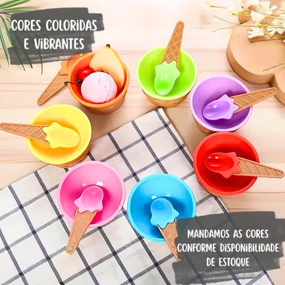 Pote de Sorvete com Colher para Sobremesa - Kit 6 Tigelas