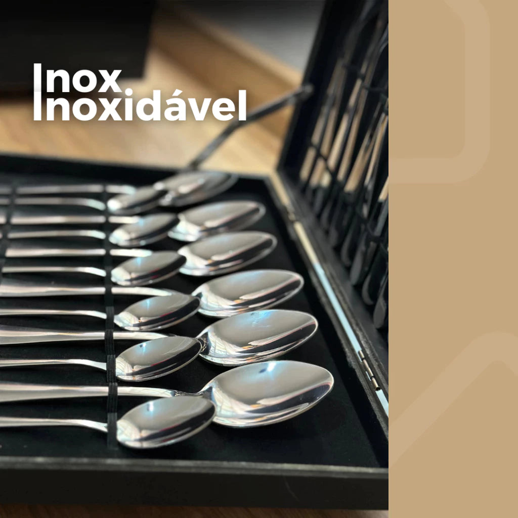 Jogo Talheres 24 Peças Inox Premium Com Maleta