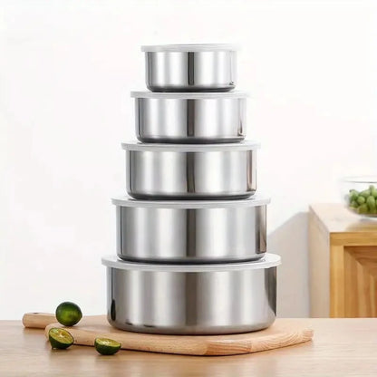 Pote de Aço Inox com Tampa - Kit 10 Tigelas