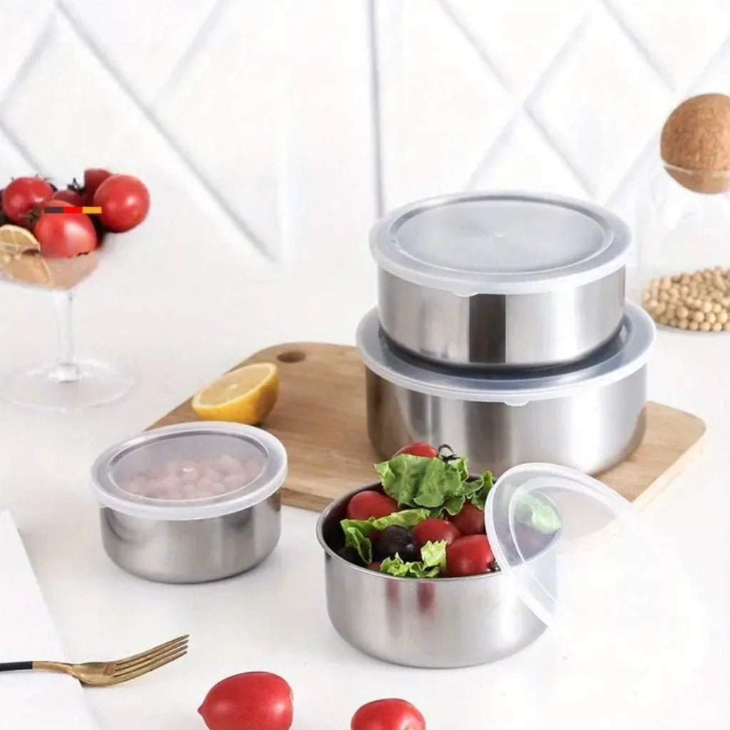 Pote de Aço Inox com Tampa - Kit 10 Tigelas