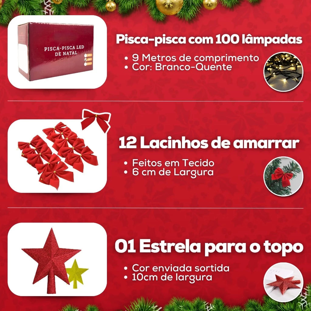Árvore de Natal Decorada Pequena com Pisca Pisca e 60 Enfeites