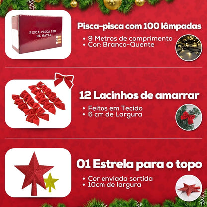 Árvore de Natal Decorada Pequena com Pisca Pisca e 60 Enfeites