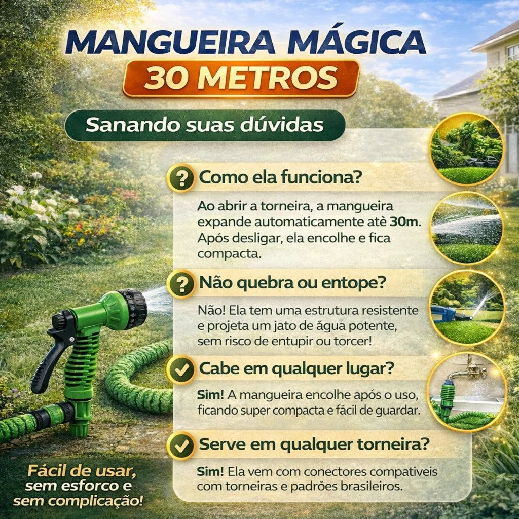 Mangueira de Jardim Expansível com Esguicho