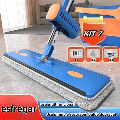 Esfregão e Balde Dobrável com Raspador de Desaguamento - Kit 9 Conjunto