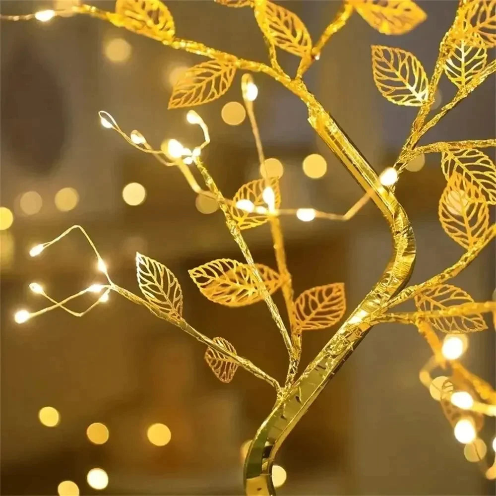 Luminaria Árvore Bonsai Folhas Douradas - Luz de Natal
