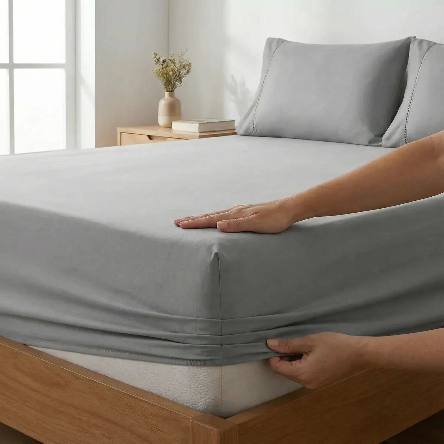 Jogo de Lençol Cinza para Cama 400 Fios com Elástico