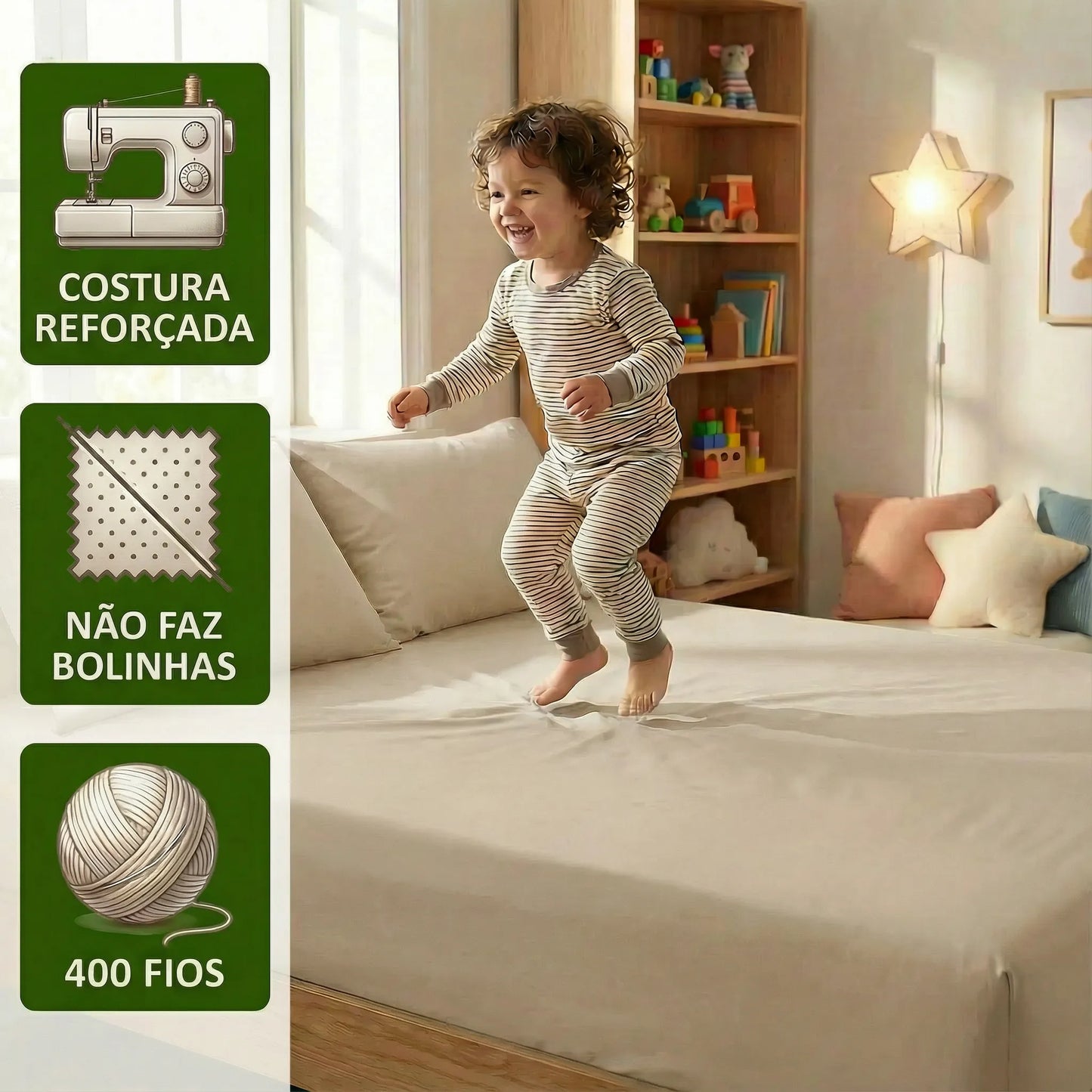 Jogo de Lençol Bege para Cama 400 Fios Micropercal com Elástico