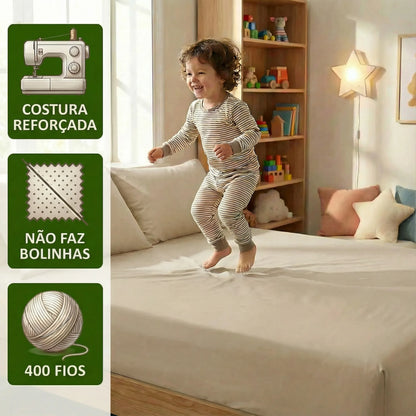 Jogo de Lençol Bege para Cama 400 Fios Micropercal com Elástico